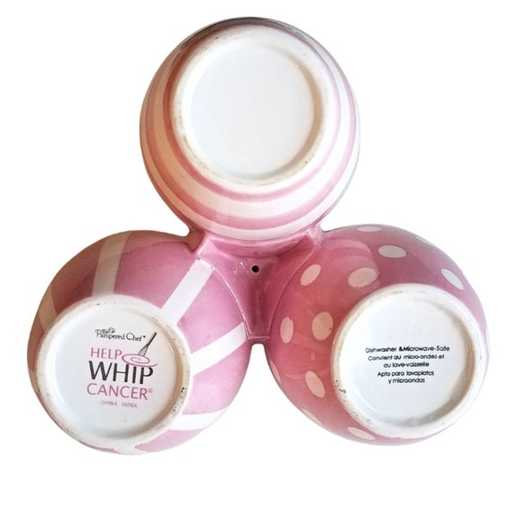 Pampered Chef Help Whip Cancer Pink & White Trio Bowl Dip Server #2069 NWOT - Picture 2 of 6